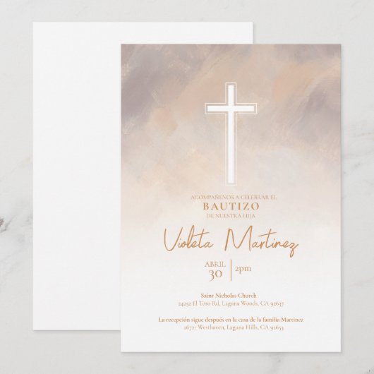 Invitación de Bautizo Morado Spanien Einladung (Vorne/Hinten)