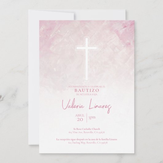 Invitación de Bautizo Niña Rosa Einladung Spaniens (Vorderseite)