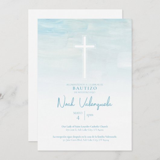 Invitación de Bautizo Niño Azul Spanien Einladung (Vorne/Hinten)