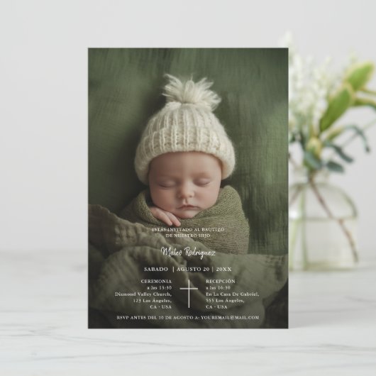 Invitación de bautizo para niño niña Foto Einladung (Stehend Vorderseite)