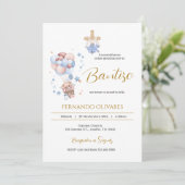Invitación de Bautizo para niño oso y globos Einladung (Stehend Vorderseite)
