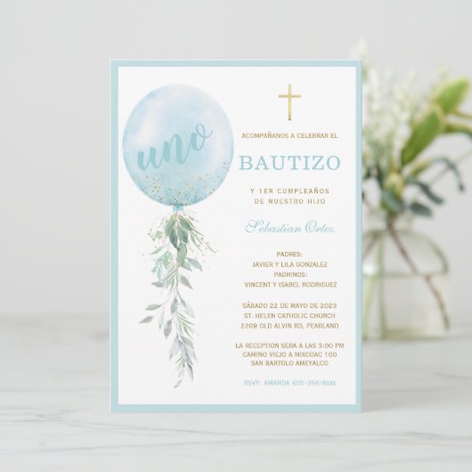 Invitación de Bautizo Y Primer Añito Einladung (Stehend Vorderseite)