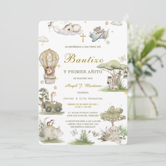 Invitación de Bautizo Y Primer Añito Einladung (Stehend Vorderseite)