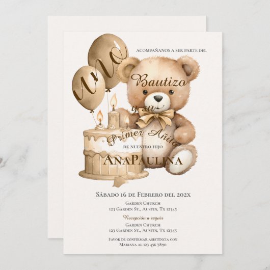 Invitación de Bautizo y primer año en español Einladung (Vorne/Hinten)