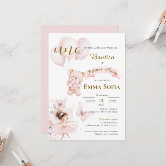 Invitación de Bautizo y primer año en español Einladung (Vorderseite/Rückseite Beispiel)