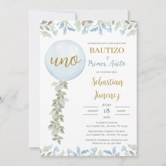 Invitación de Bautizo y primer año en español Einladung (Vorderseite)