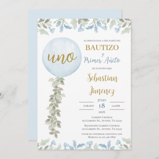 Invitación de Bautizo y primer año en español Einladung (Vorne/Hinten)