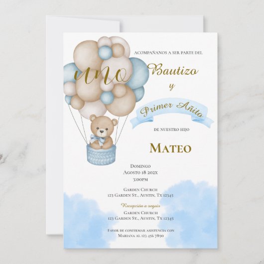 Invitación de Bautizo y primer año en español Einladung (Vorderseite)