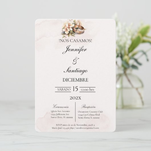 Invitación de boda beige con anillo einladung (Stehend Vorderseite)