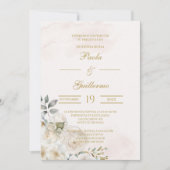 Invitación de boda beige con flor blanca einladung (Vorderseite)