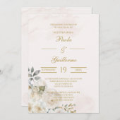 Invitación de boda beige con flor blanca einladung (Vorne/Hinten)