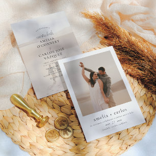 Invitación de Boda Boho y Elegante con 2 Fotos Einladung