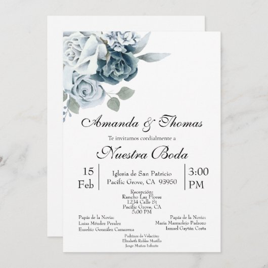 Invitación de boda con flor azul einladung (Vorne/Hinten)