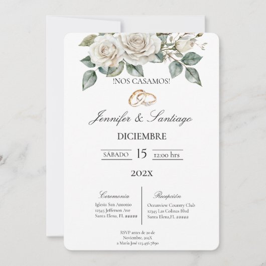 Invitación de boda con flor blanca einladung (Vorderseite)