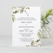 invitación de boda con flores blancas einladung (Stehend Vorderseite)
