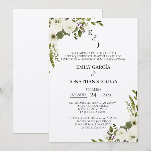 invitación de boda con flores blancas  einladung (Vorne/Hinten)