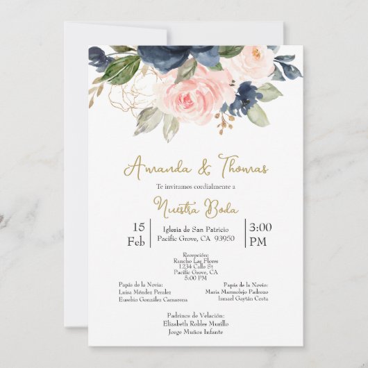 Invitación de boda con flores de primavera einladung (Vorderseite)
