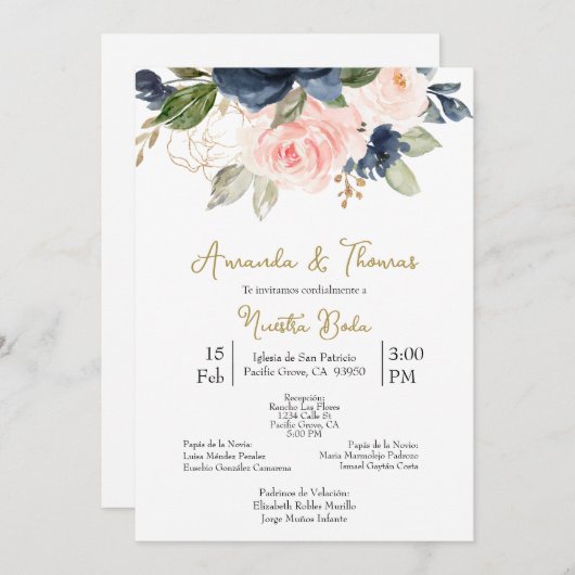 Invitación de boda con flores de primavera einladung (Vorne/Hinten)