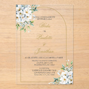 Invitacion de boda con ramo blanco acryleinladungen