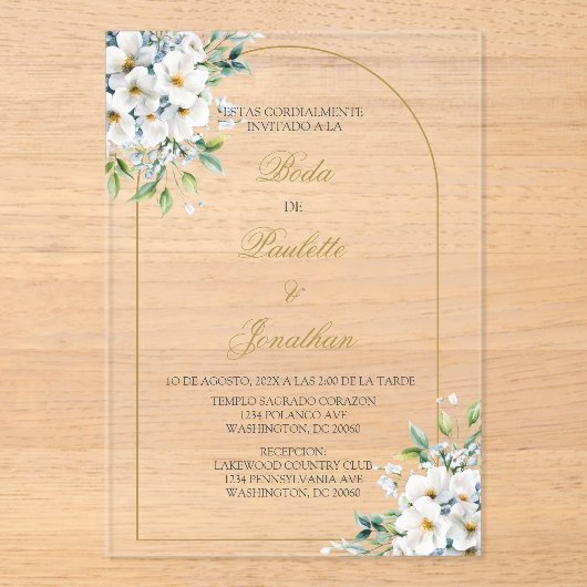 Invitacion de boda con ramo blanco acryleinladungen (Vorderseite)