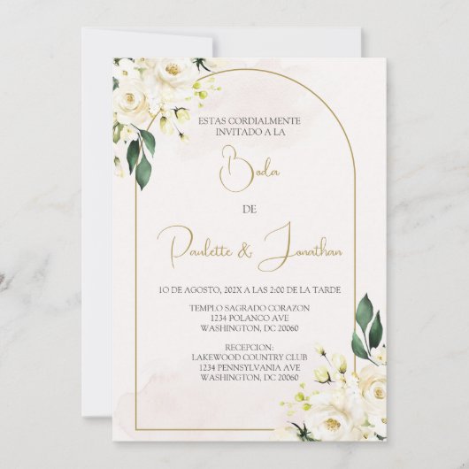 Invitacion de boda con ramo blanco einladung (Vorderseite)