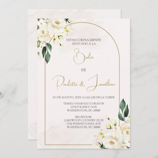 Invitacion de boda con ramo blanco einladung (Vorne/Hinten)