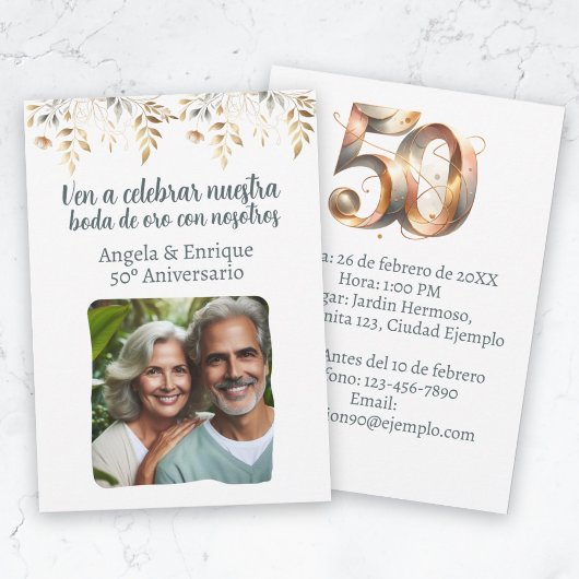 Invitación de boda de oro de 50 años con foto einladung