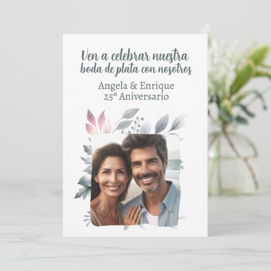 Invitación de boda de plata de 25 años con foto einladung (Stehend Vorderseite)