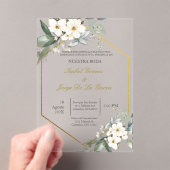 Invitacion de boda en espanol con flor blanca acryleinladungen (Insitu (Handheld))