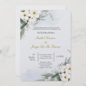 Invitacion de boda en espanol con flor blanca einladung (Vorne/Hinten)