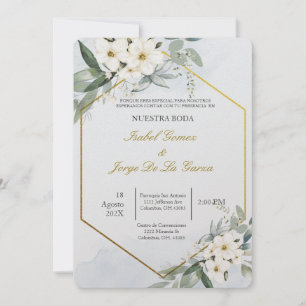 Invitacion de boda en espanol con flor blanca einladung