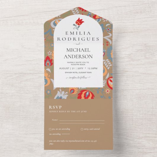 Invitación de Boda Español Inglés UAwg FOLKART All In One Einladung (Innen Boden)