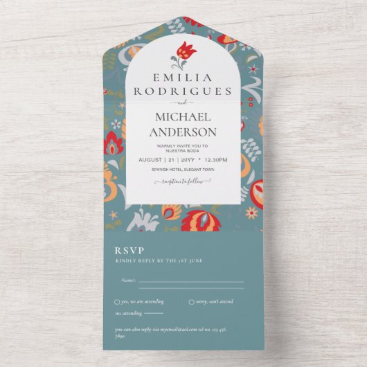 Invitación de Boda Español Inglés UAwg FOLKART All In One Einladung (Innen Boden)