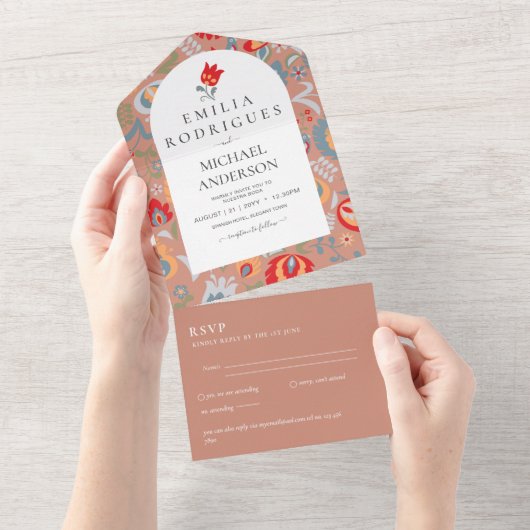 Invitación de Boda Español Inglés UAwg FOLKART All In One Einladung (Abreißen)