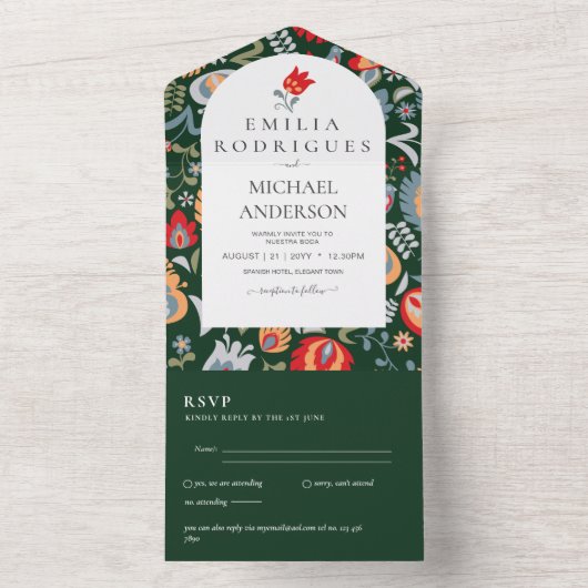 Invitación de Boda Español Inglés UAwg FOLKART All In One Einladung (Innen Boden)