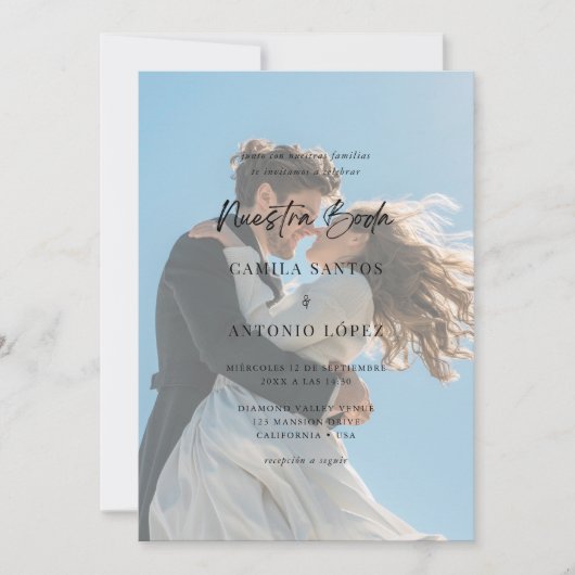 Invitación De Boda Foto Descolorida Caligrafía Einladung (Vorderseite)