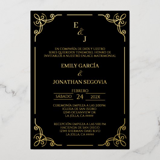 Invitación de boda negro y oro gold foil folieneinladung (Vorderseite)