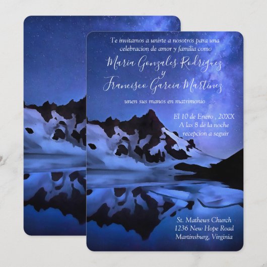 Invitacion de Boda Noche Estrellada en la Montaña Einladung (Vorne/Hinten)