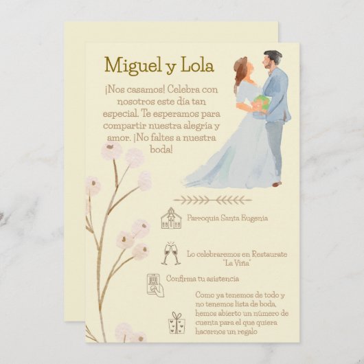 Invitación de Boda Personalizable Einladung (Vorne/Hinten)