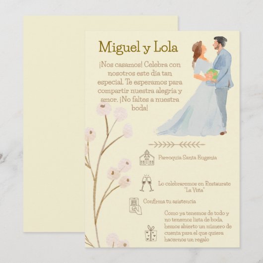 Invitación de Boda  Personalizable  Einladung (Vorne/Hinten)
