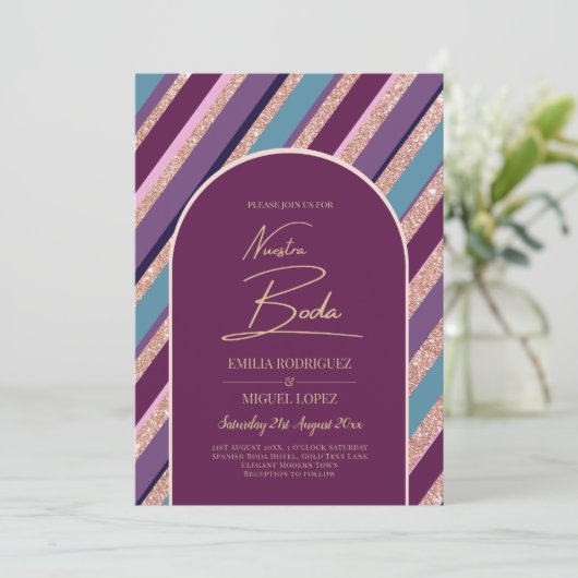 Invitación de boda púrpura turquesa oder Spanisch Einladung (Stehend Vorderseite)