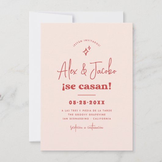 Invitación de Boda Retro Setentera Rosa y Rojo Einladung (Vorderseite)