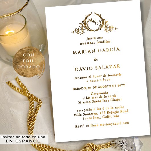 Invitacion De Boda Todo Incluido de Metal Dorado Folieneinladung