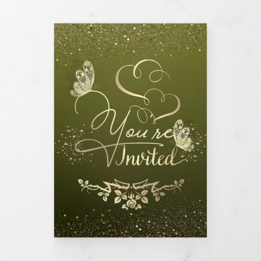 Invitación de boda verde con purpurina dreifach gefaltete einladung (Cover)