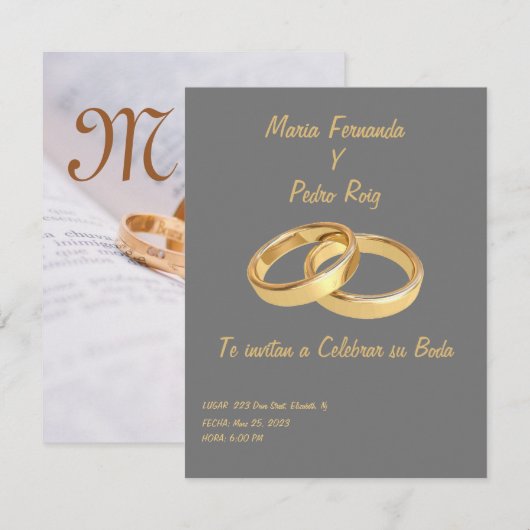 Invitacion de bodas simple con anillos ankündigung (Vorne/Hinten)