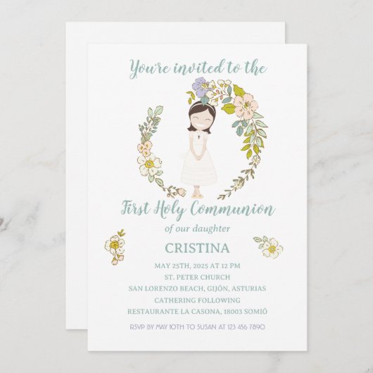 Invitación de Comunión CRISTINA Einladung (Vorne/Hinten)