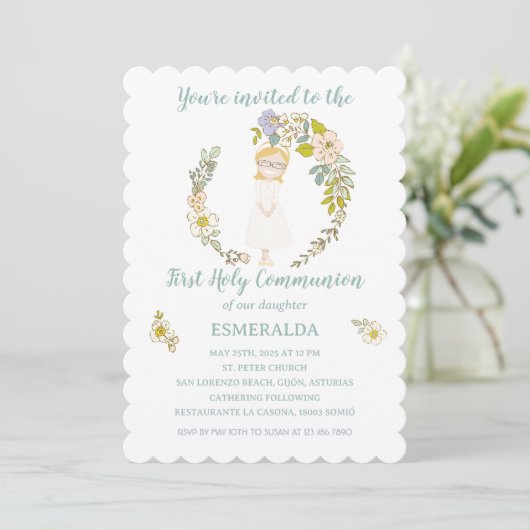 Invitación de Comunión ESMERALDA Einladung (Stehend Vorderseite)