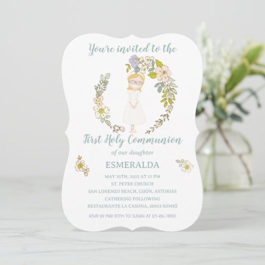 Invitación de Comunión ESMERALDA Einladung (Stehend Vorderseite)