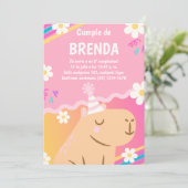 Invitación de Cumpleaños Capibara de Niña Rosa Einladung (Stehend Vorderseite)