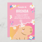 Invitación de Cumpleaños Capibara de Niña Rosa Einladung (Vorne/Hinten)